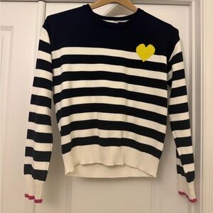 Michael Stars Striped Navy and White Sweater with Yellow Heart